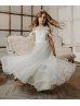 Cold Shoulder Ivory 3D Flowers Tulle Flower Girl Dress